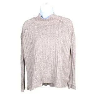 Free People Mock Neck Long Sleeve Ribbed Sweater Taupe XS #869
