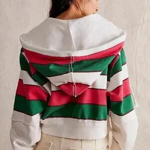 Free People We The Free Ry Zip Thru Hoodie Top Ribbed Cropped Cotton L 272259