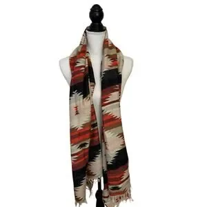 Free Press Aztec Print Scarf Wrap Shawl With Fringe Ends 67 X 26