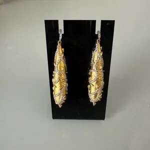 Freida Rothman Gold Fleur Bloom Botanical Motif Drop Earrings