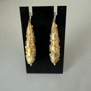 Freida Rothman Gold Fleur Bloom Botanical Motif Drop Earrings