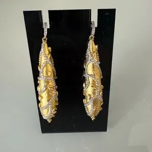 Freida Rothman Gold Fleur Bloom Botanical Motif Drop Earrings