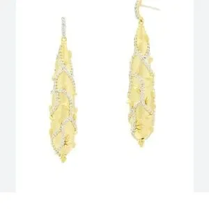 Freida Rothman Gold Fleur Bloom Botanical Motif Drop Earrings