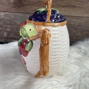 Fruit Design Teapot Grapes Apple Vines Fruit Basket