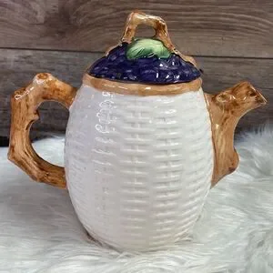 Fruit Design Teapot Grapes Apple Vines Fruit Basket