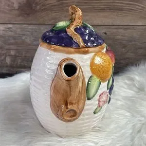 Fruit Design Teapot Grapes Apple Vines Fruit Basket