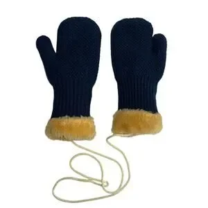 FS Jeans Toddler 1-2 YO Sherpa Lined Knit Mittens Blue Black Tan Winter Gloves