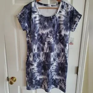 Gaiam Womens Hudson Graphite Gray Tie Dye Athleisure Pocket Tee Dress Size S