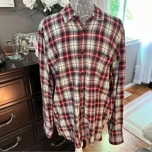 GAP Red & Navy Plaid Flannel Button-Down Shirt Men’s Large