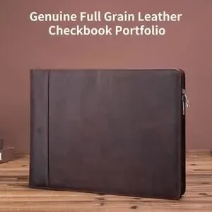 Genuine Full Grain Leather Checkbook Portfolio