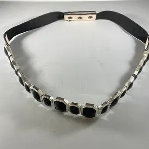 Geometric Stretch Black And Silver Metal Belt - 37”