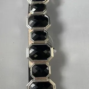 Geometric Stretch Black And Silver Metal Belt - 37”