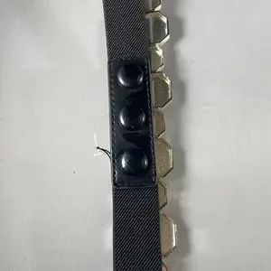 Geometric Stretch Black And Silver Metal Belt - 37”