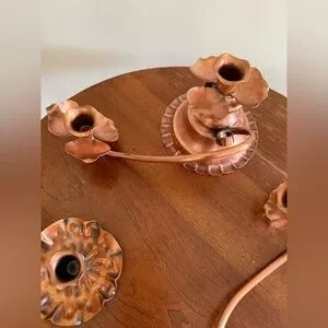 Georgian Copper Candelabra Twist 3 Candlestick Holders Rose Flower Broken