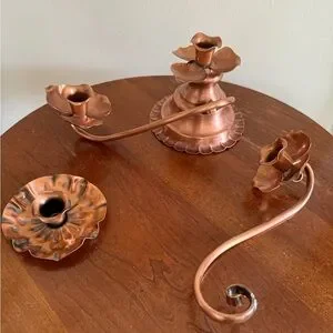 Georgian Copper Candelabra Twist 3 Candlestick Holders Rose Flower Broken