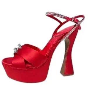 Gianni Bini Women's Dempsey Red Satin Bow Platform Sandals Size 9