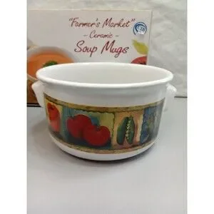 Giftco Inc Farmers Market Set Of 2 Soup Bowls Ceramic Dishwasher Safe