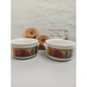 Giftco Inc Farmers Market Set Of 2 Soup Bowls Ceramic Dishwasher Safe