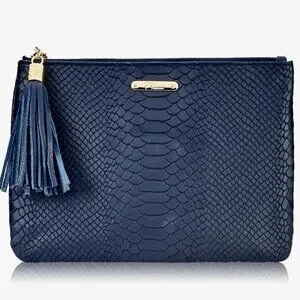 GIGI New‎ York Navy Embossed Python Leather Tassel Clutch