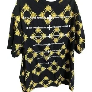 Girbaud Paris all over print black yellow short sleeve shirt size XXL