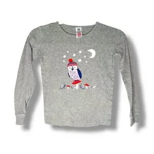 Girls Mini Boden Grey Owl Night Grey Long Sleeve Shirt Size 10y