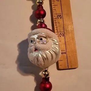 Glass Molded Shimmery Santa Face/Gold Star Christmas Tree Garland