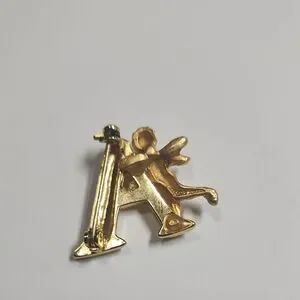Gold Angel Letter A Brooch