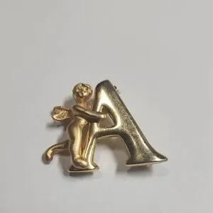 Gold Angel Letter A Brooch
