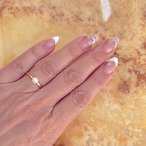 Gold Plated Over Sterling Silver Dainty Synthetic White Pearl Ring Size 7