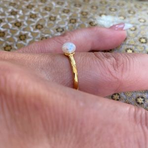 Gold Plated Over Sterling Silver Dainty Synthetic White Pearl Ring Size 7