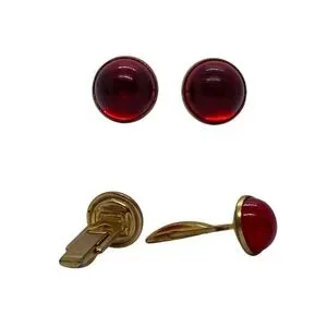 Gold Tone Blue & Red Domed Cufflinks And Tie Clip Set Swank/Unsigned Vintage