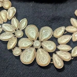 Gold Tone Pastel Yellow Rhinestone Floral Statement Necklace