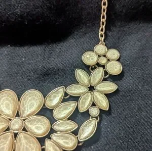 Gold Tone Pastel Yellow Rhinestone Floral Statement Necklace