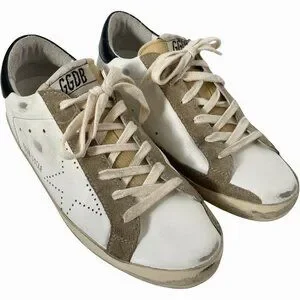 Golden Goose Super Star Sneakers Perforated Star White Blue Heel Tab Suede
