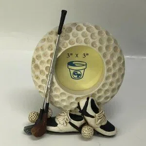 Golf Ball Shaped Photo Frame Holds 3"x3" Picture Clubs Ball Shoes Gift Dad Mini