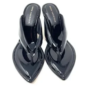 Good American Black Wedge Shoes Modern Sculptural Design Size 10