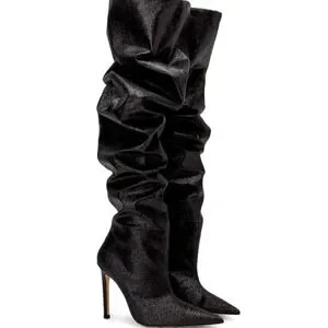 Good American NEW Slouch Over The Knee Black Glitter Stiletto Heel Boots 7