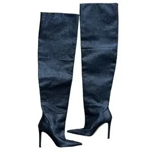 Good American NEW Slouch Over The Knee Black Glitter Stiletto Heel Boots 7