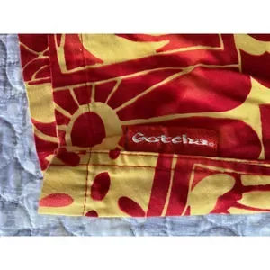 Gotcha Vintage Men’s Lined Swim Shorts Trunks Red Yellow USA Size 38