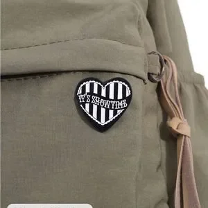 Goth Beetlejuice Heart Pin ”it’s Showtime ” Tim Burton fun