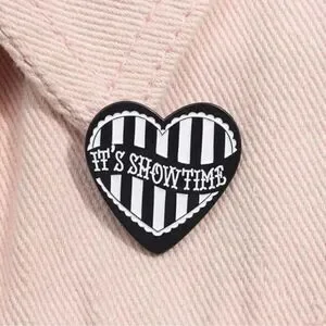 Goth Beetlejuice Heart Pin ”it’s showtime ” Tim Burton fun