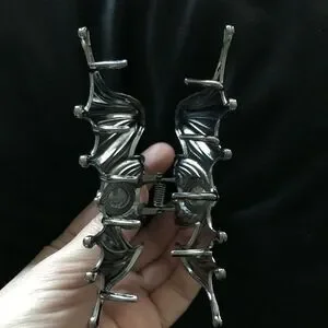 Goth Vampire Bat Wing Hair Clip Red Stone Accent Engraved Detaili…