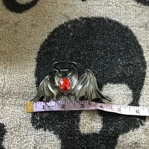 Goth Vampire Bat Wing Hair Clip Red Stone Accent Engraved Detaili…