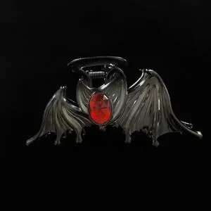 Goth Vampire Bat Wing Hair Clip Red Stone accent Engraved detaili…