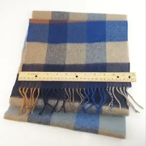 Grant Thomas Cashmere Large Checked Blue And Brown Scarf Unisex