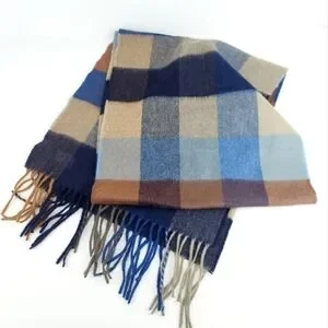 Grant Thomas Cashmere Large Checked Blue and Brown Scarf Unisex