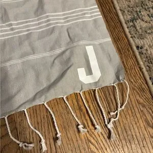 Gray Striped Towel With Fringe
