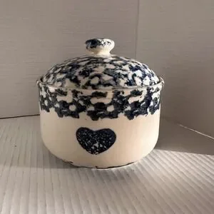 Grease Pot Folk Craft Sponge Stonewear‎ Blue Hearts By Tienshan Ceramic