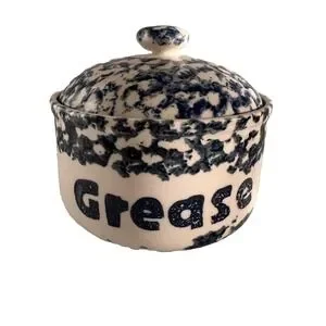 Grease Pot Folk Craft Sponge Stonewear Blue Hearts by Tienshan Ceramic