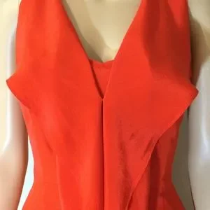 Greylin Red Orange Ruffle Front Silk Dress